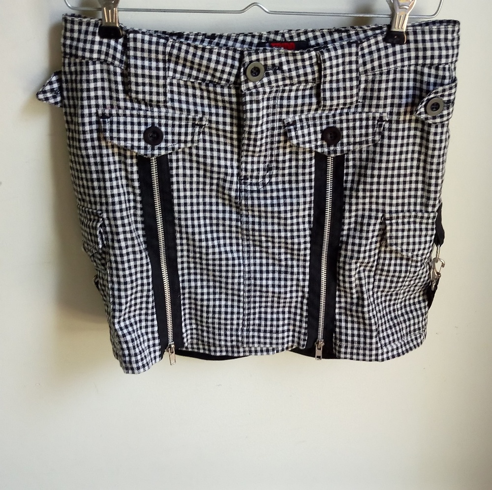 Black and white plaid Tripp NYC mini skirt bondage